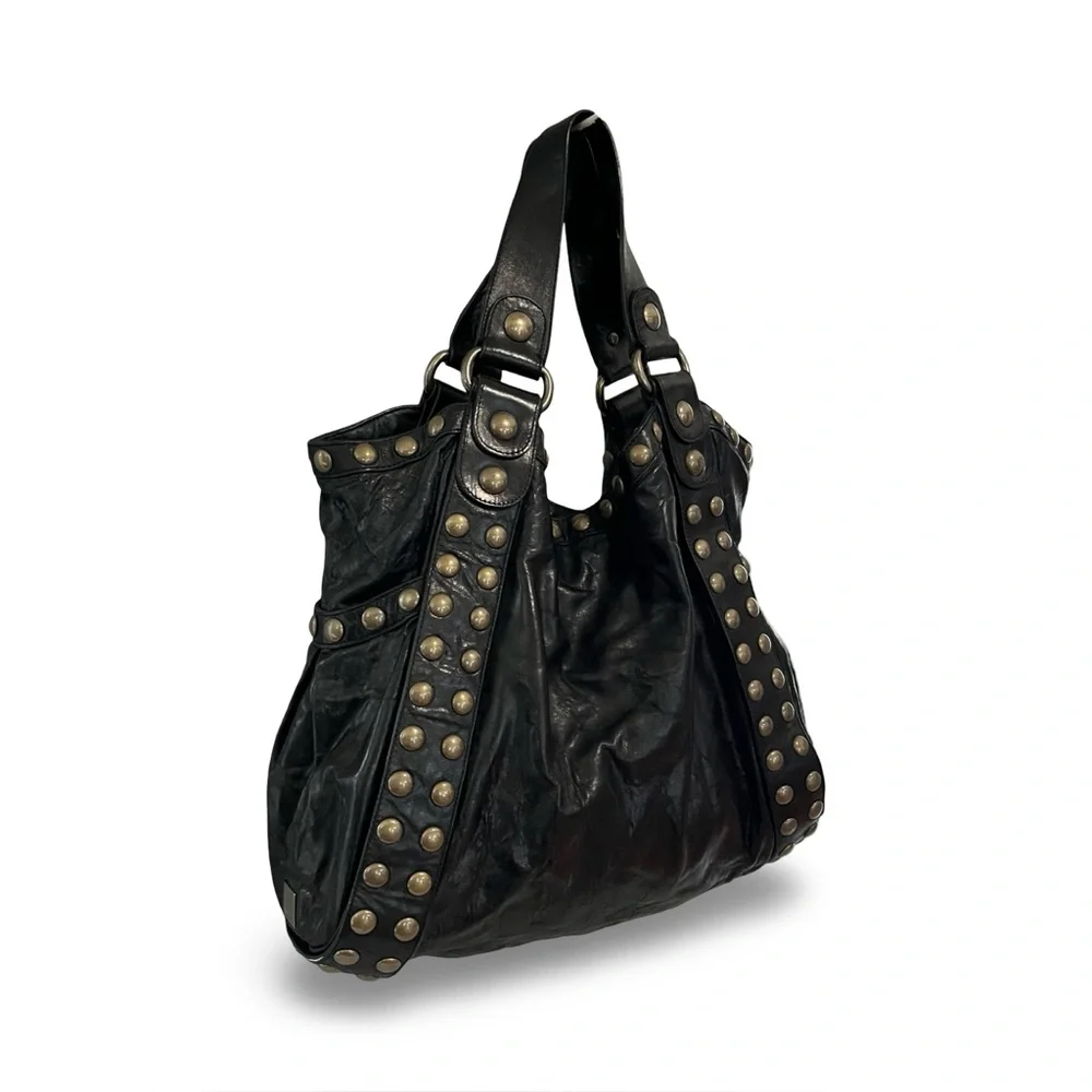 Kooba Jillian Black Leather Studded Hobo Shoulder Bag - Picture 3 of 9